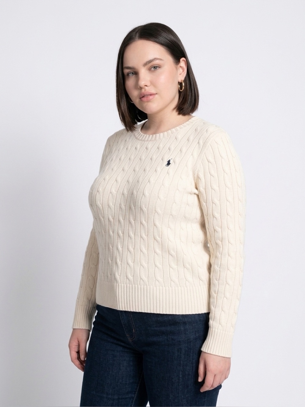 Polo by Ralph Lauren Girl’s Ivory Cable-Knit Crewneck Sweater